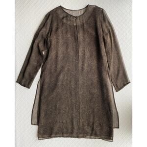 VTG Robbie Bee Silk Two-Piece Dress & Duster Set Black & Tan Knee Length Size 6